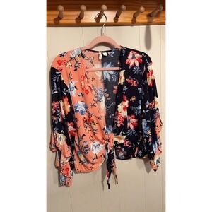 BP Floral Wrap Top with Mixed Print Design